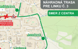 Náhradná trasa linky č. 3 v smere z centra<br/>DPMŽ