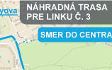 NĂˇhradnĂˇ trasa linky ÄŤ. 3 v smere do centra<br/>DPMĹ˝
